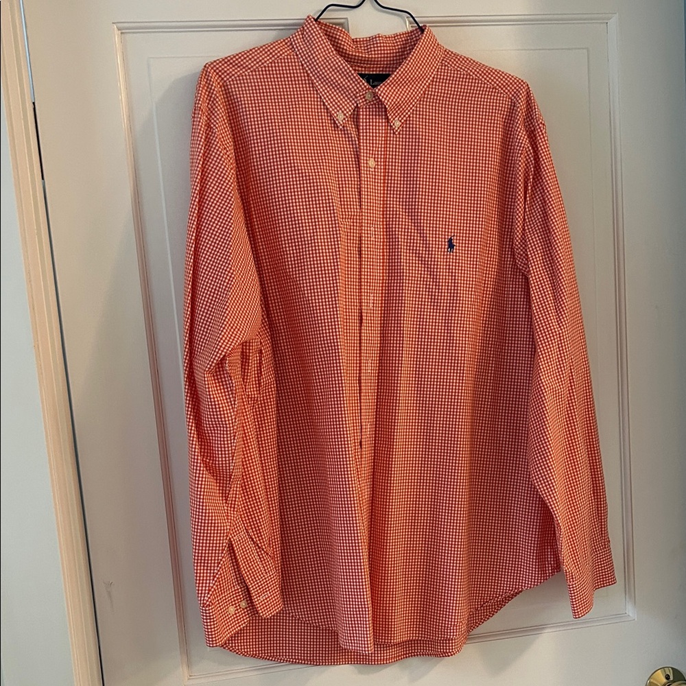 NWOT Ralph Lauren Men's Orange Checkered Shirt size XXL